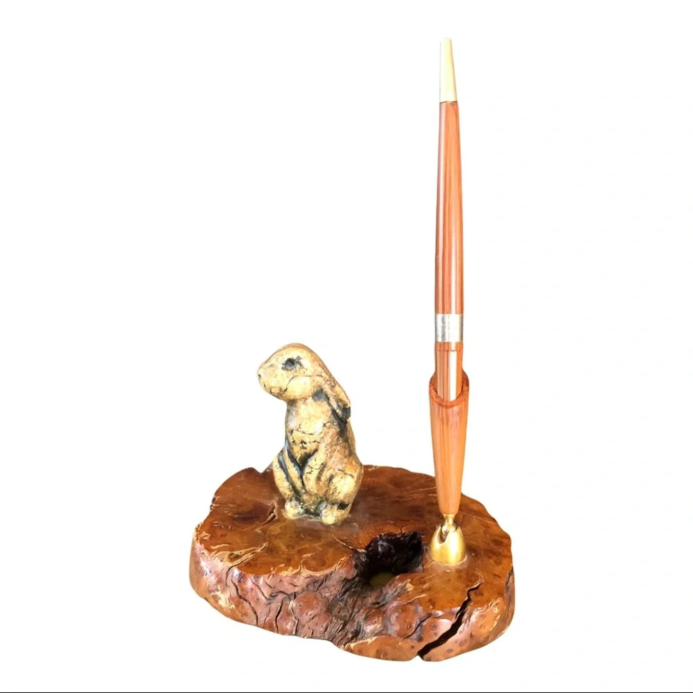 Vtg Wood Bunny Rabbit Office Desk Pen Holder Easter Boss Business professional